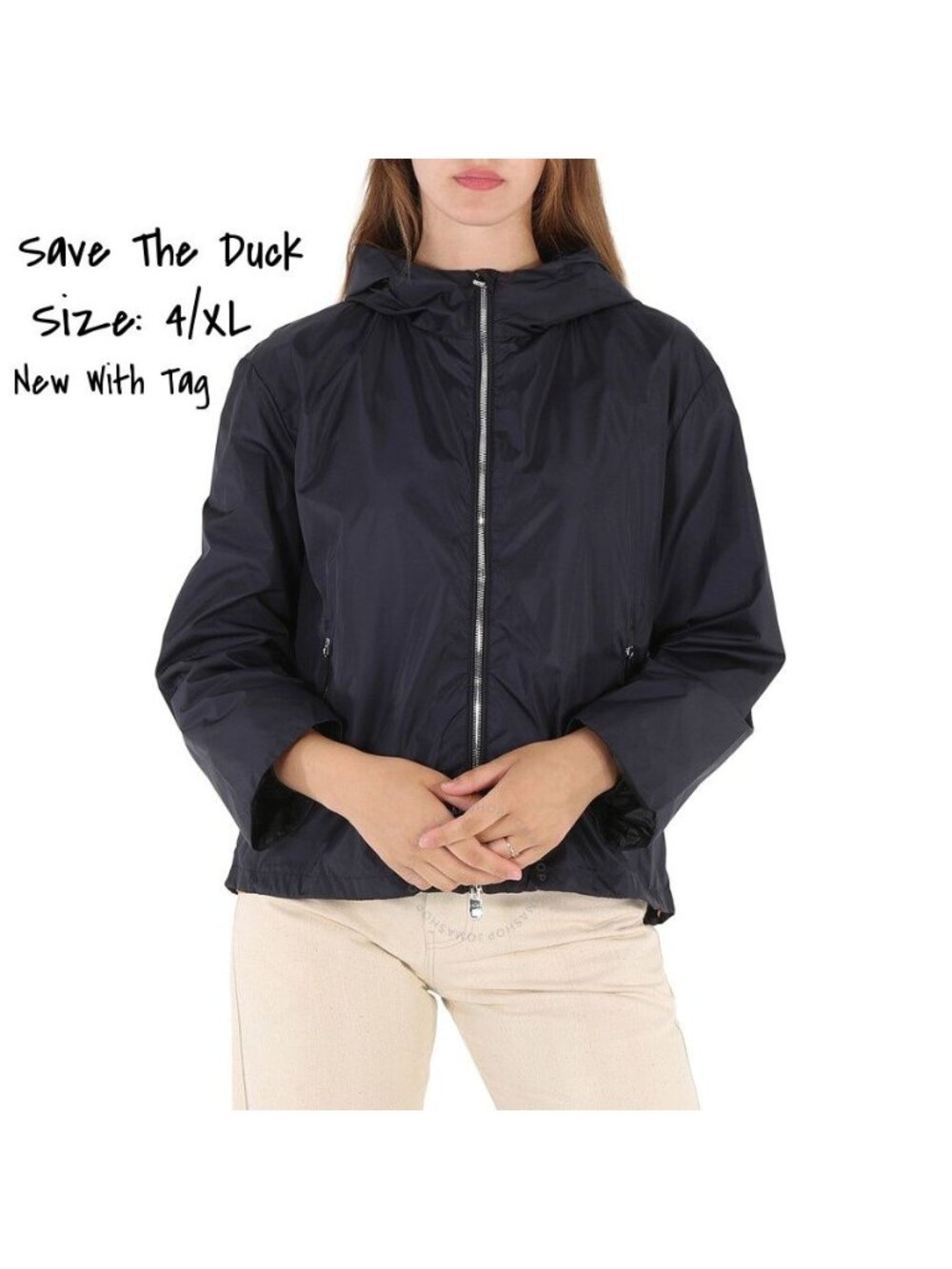 Save The Duck Women's Black Hope Hooded Windbreaker Jacket Size 4 XL New